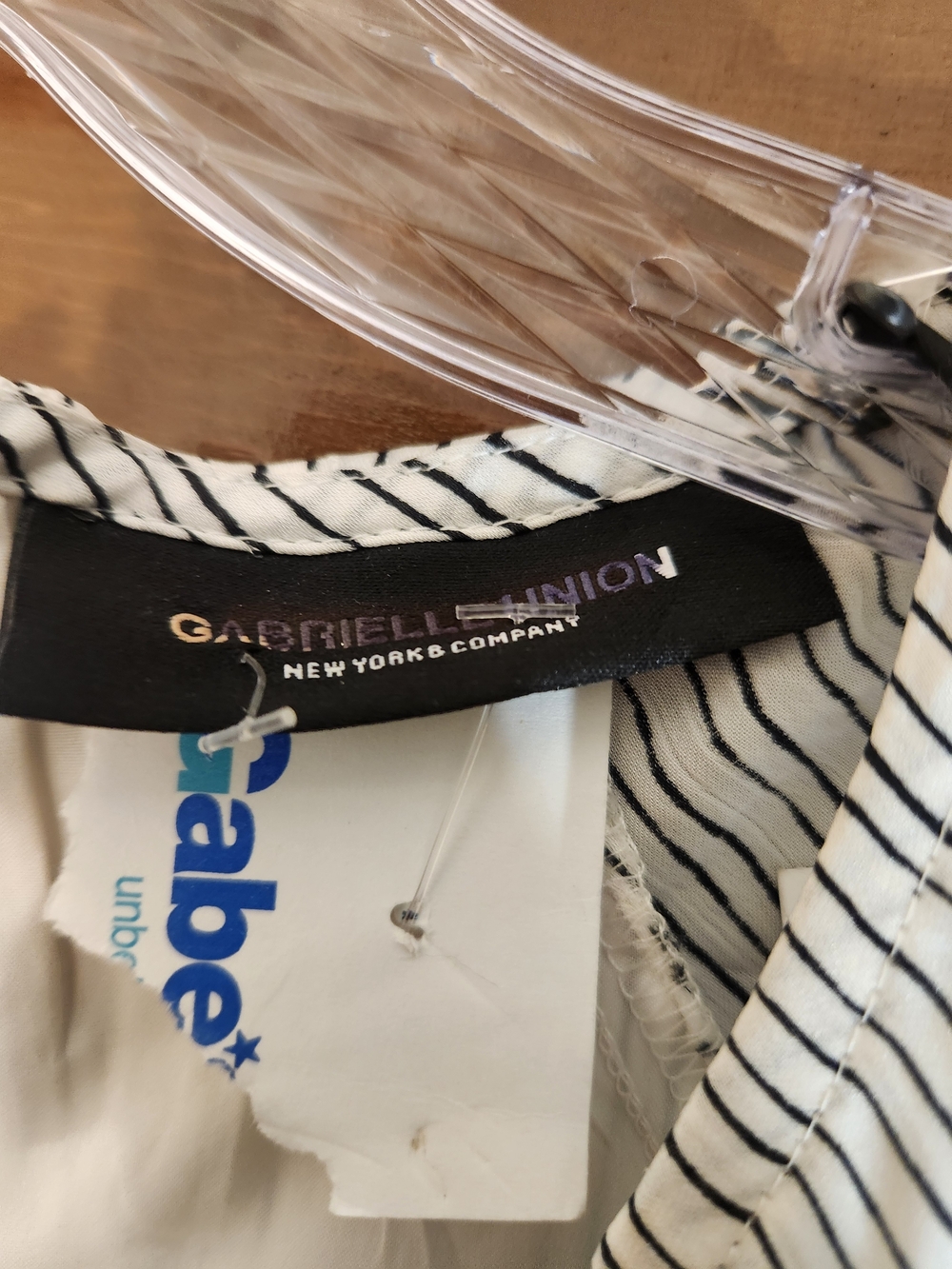 New York & Company White with Black Pinstripe Tie-Waist Midi Dress - Picture 3 of 6